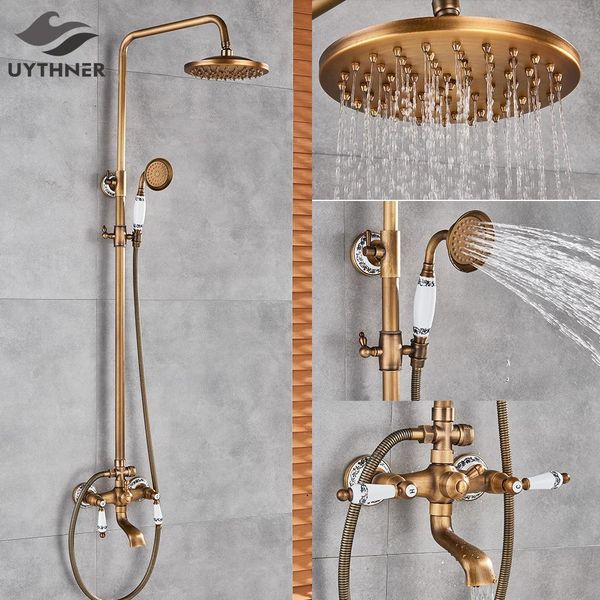 

shower set wall mounted brass 8 inch round rainfall shower head with tub spout brass hand sprayer mixer tap bath faucet bbyuxa lipper
