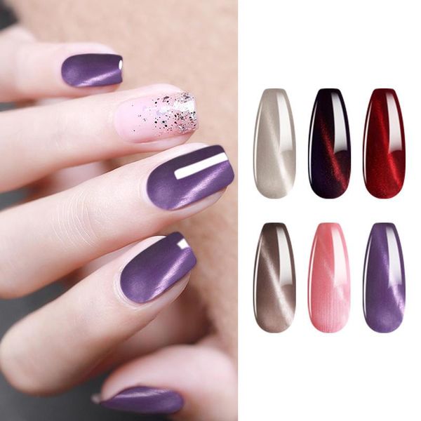 

nail gel hnm 6pcs cat eye polish with magnet set varnish primer soak off uv led salon manicure 8ml, Red;pink