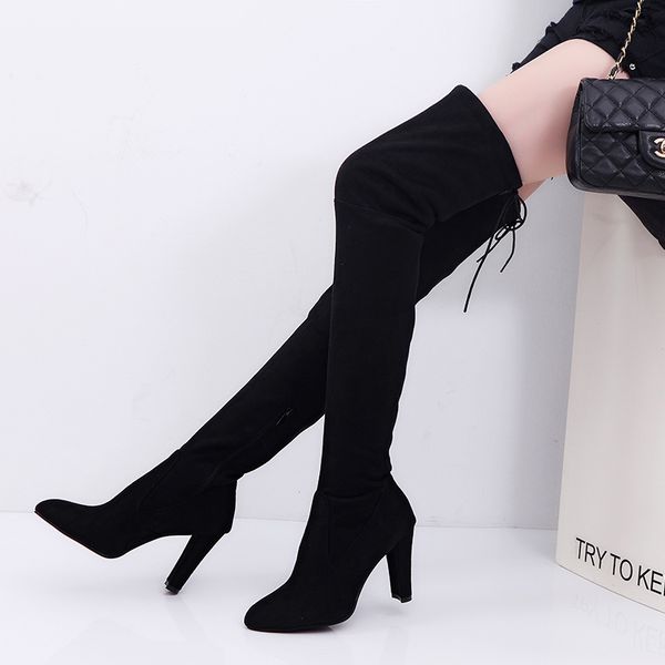 

high heels women over the knee boots elastic leather winter boots women overknee long thigh shoes female 2020 soft shoes ladies 1026, Black