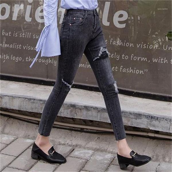 

2019 spring new mid-rise stretch slim slimming women's trousers1, Blue