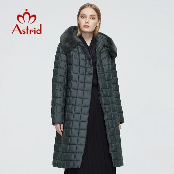 

astrid 2020 new winter women's coat women long warm parka plaid jacket with fur hood female clothing 92111, Black