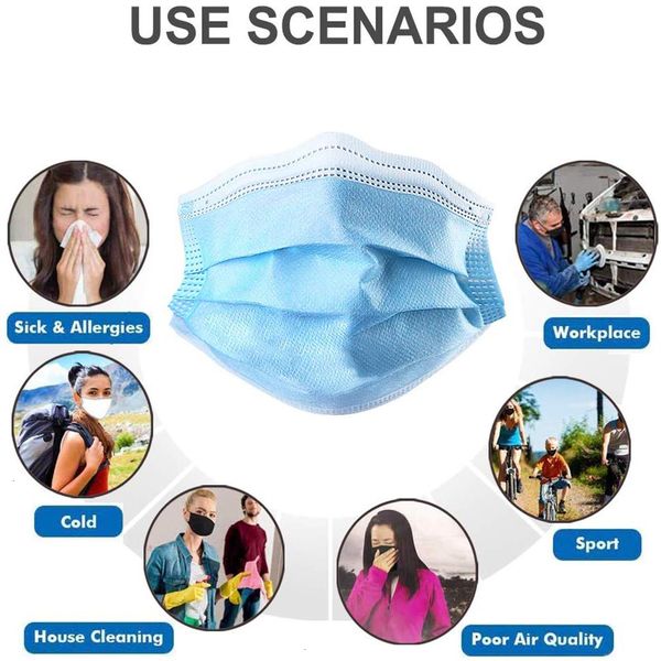 

unisexus 3-5 disposable days us face to masks with elastic ear loop 3 ply breathable for blocking dust air anti-poll