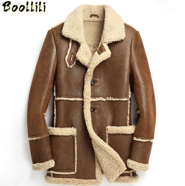 

boollili real sheep shearling jacket men genuine leather jacket winter natural fur coats luxury sheepskin coat1, Black