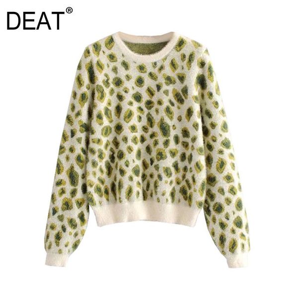 

deat] 2021 spring autumn new fashion tide long sleeve leopard round neck knitted loose women's pullover sweater 13w295, White;black