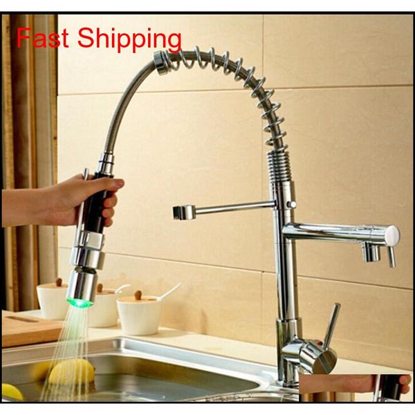 

wholesale and retail luxury chrome brass kitchen faucet led spout swivel sprayer vessel sink mixer t qyldit yh_pack