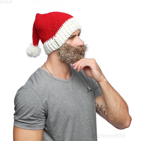 

knitted xmas beanies and beard decorations santa claus hat cap with mask for christmas party gifts favor owb2973
