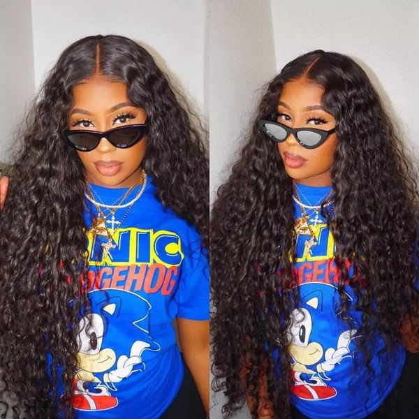 

pre plucked water wave lace front human hair wigs 150% density brazilian natural colors remy wigs with baby hair for black women, Black;brown