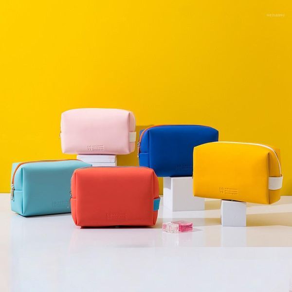 

women travel cosmetic bag waterproof pu cute candy colors woman makeup bags portable toiletry storage bag organizer box1