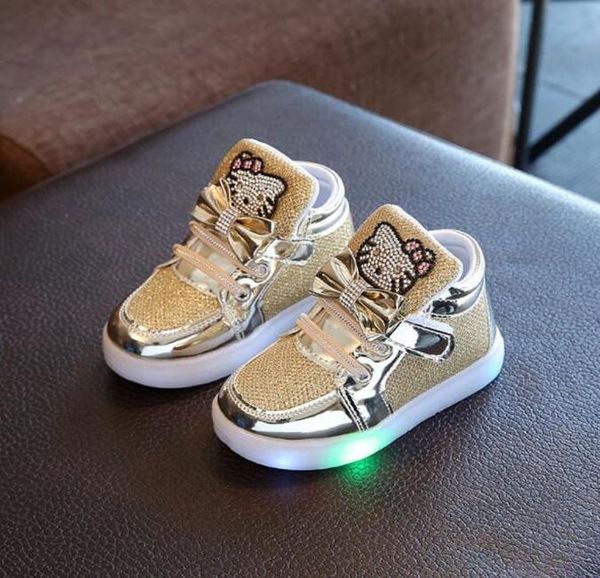 

новая мода весна осень дети светящиеся кроссовки детская обувь chaussure enfant kitty cat девушки обувь со светодиодной подсветкой 21 30 bby, Black