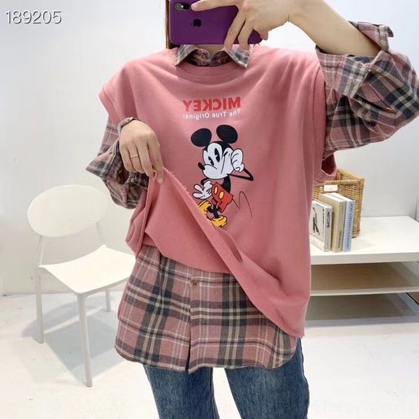 

pybbm plaid vest shirtshirt shirtand autumn new korean women's sleeveless versatile spring shirt casual vest two piece suit 2333 wmnmt, Gray