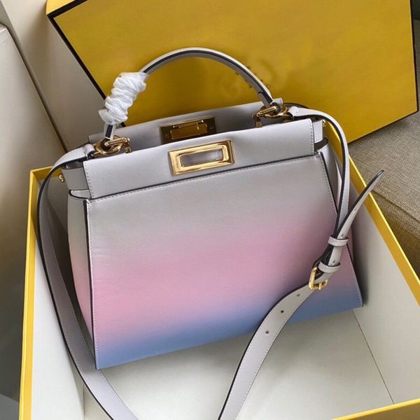 

gradient color handbag purse genuine leather designers tote bag women package shopping bags adjustable detachable shouler strap bag pouch