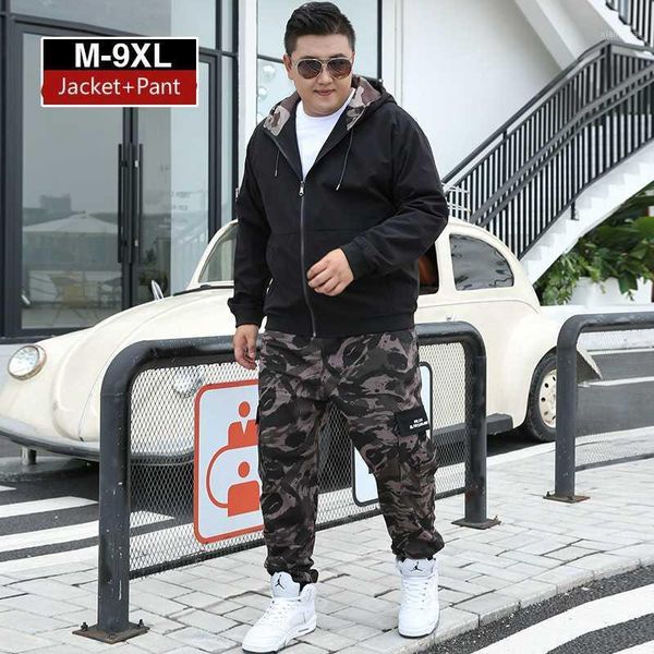 

spring casual mens tracksuit men's casual large size jacket + camouflage pant 2 piece bodybuilding clothes men sports suits 9xl1, Gray