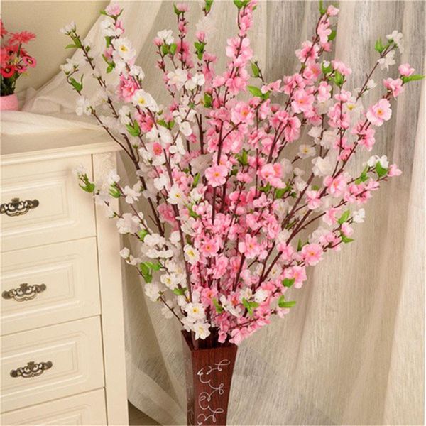 

artificial cherry spring plum peach blossom flower branch home wedding decorative flowers plastic peach bouquet 65cm