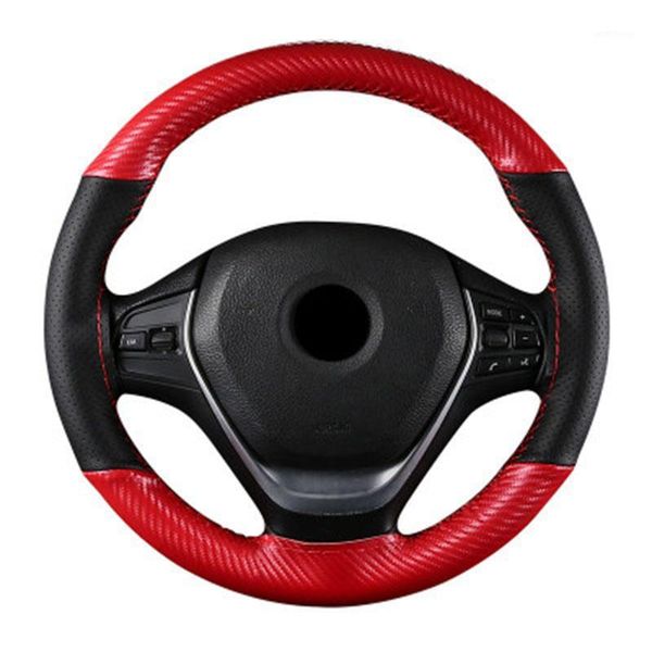 

diy car braid carbon with leather steering wheel cover hand-stitched sport auto wheels covers case universal size 15 inch 38cm1
