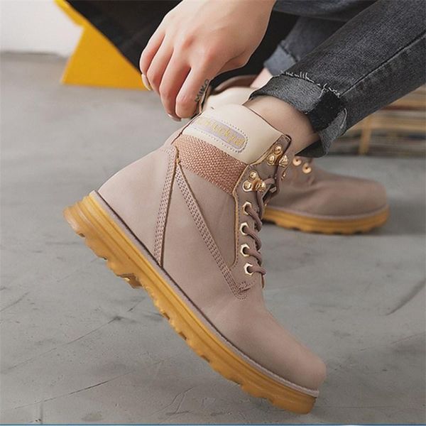 

women ankle boots 2020 new british style non slip outdoor hiking shoes for ladies lace up round toe hard wearing women boots, Black