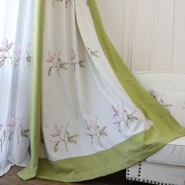 

curtain & drapes simple and modern chinese bamboo embroidery imitation cotton linen semi blackout curtains for living room bedroom