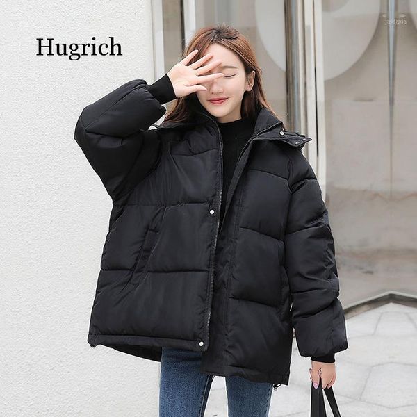 

fashion short winter jacket women casual warm solid hooded parka coat office lady 2020 new1, Black