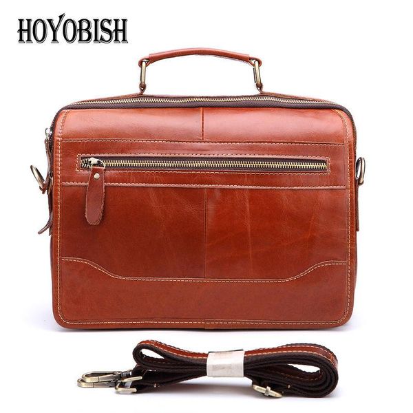 

hoyobish high-end genuine leather men briefcases lapbag male portfolio office handbag real cow leather messenger bags oh177