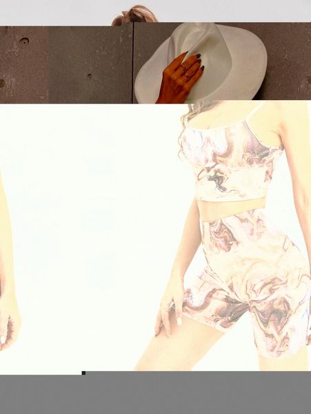 

marble print cami & biker shorts set p7q5#, White