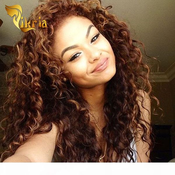 

beautiful glueless full lace hair wigs brown color deep wave lace front human wig brazilian malaysian peruvian virgin hair lace wigs, Black;brown