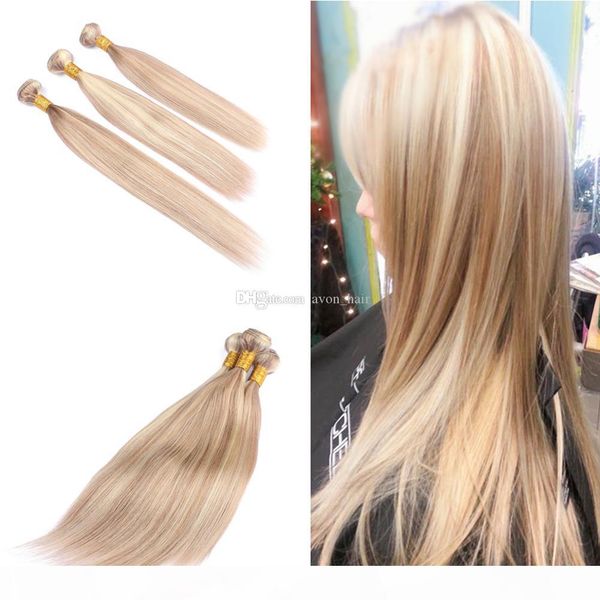 

honey blonde mix with bleach blonde human hair 3bundles weaves piano color 27 613 silky straight human hair extensions 300g, Black