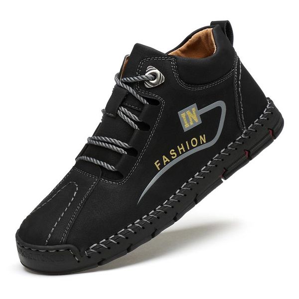 

2020 sneakers men ankle boots men winter warm fur leather casual work shoes mens western cowboy waterproof boots, Black