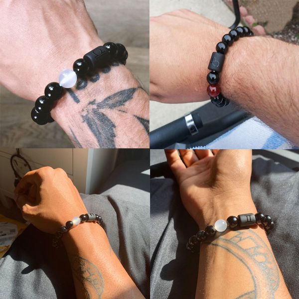 

stone couple bracelets 12 beads zodiac signs cancer leo virgo libra friend constellation bracelet for men women, Black
