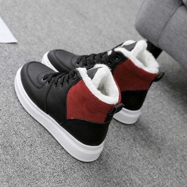 

boots women pu women ankle boots warm flush flats platform winter shoes for comfortable 2020 fashion white snow, Black