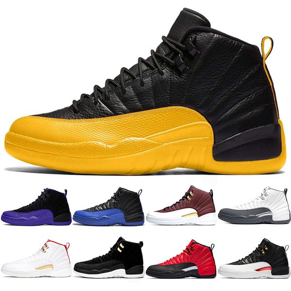 

12s royal game basketball shoes men 12 reverse flu game university gold dark concord fiba mens designer trainer sports size 40-47