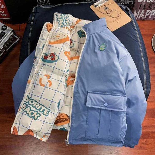 

hwlzltzht double sided woman coat winter 2020 plus sizes down jacket cartoon print winter jacket kawaii harajuku womens parka, Black