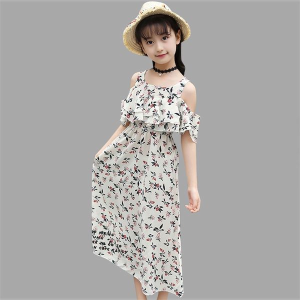 

summer dress girl beach off shoulder child dress long floral kids dress teenage girls children's clothing 4 6 8 10 12 13 years t200624, Red;yellow