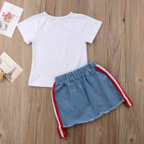 

2pcs clothes set toddler kids baby girl summer outfits t-shirt rip skirt party clothes, White