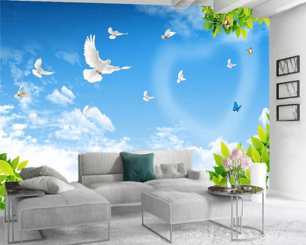 

custom luxury 3d wallpaper beautiful blue sky and white pigeon landscape romantic landscape decorative 3d mural wallpaper
