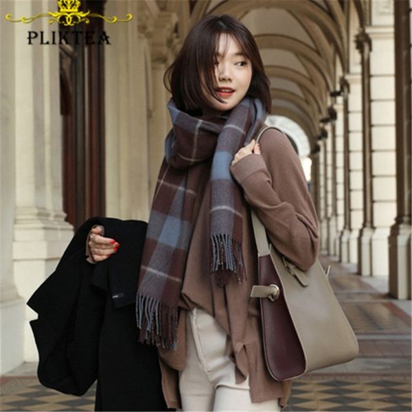 

elegant brown coffee design plaid scarf for women fashion winter shawl female tippet scarf wrap blue plaid stole foulard femme y201007, Blue;gray
