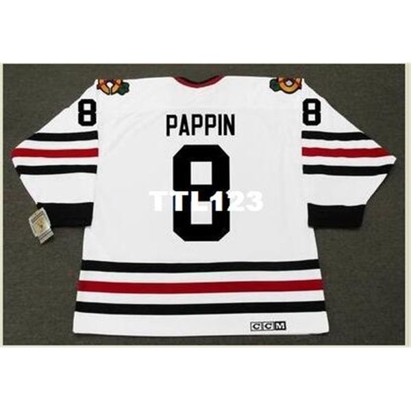 

740s #8 jim pappin chicago blackhawks 1969 ccm vintage retro away hockey jersey or custom any name or number retro jersey, Black