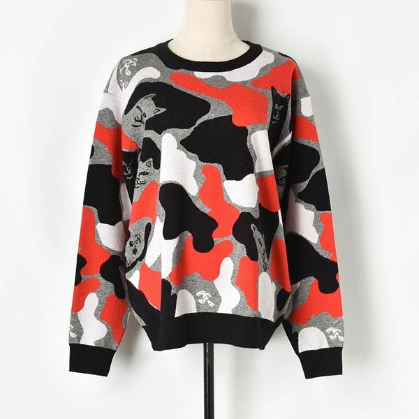 

high street blusas of the women cats malha camisolas 2021 female autumn basic single pullovers casual anrz, White;black