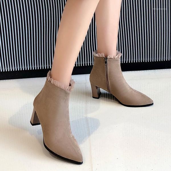 

boots women ankle pu leather zipper booties high heels autumn shoes black winter zapatos de mujer pointed toe u22-061