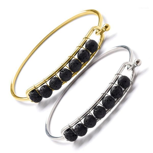

bangle gold 6mm black lava stone beads bracelet diy essential oil diffuser adjustable volcanic rock jewelry1