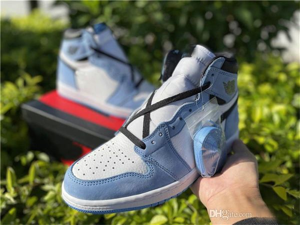 

new 1 high og white university blue black 1s men women outdoor shoes zapatos sports sneakers midnight blue, White;red