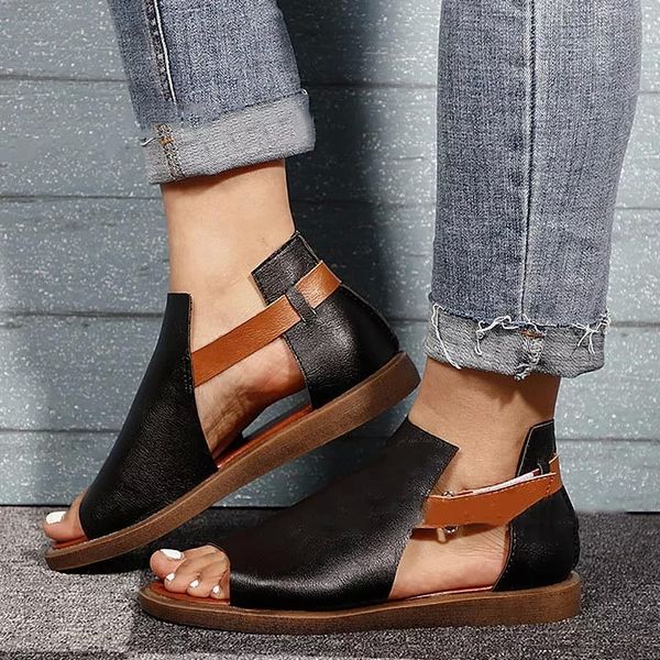 

summer shoes woman sandals 2020 new solid beach sandals women shoes fish mouth pu leather casual women slippers #9509, Black