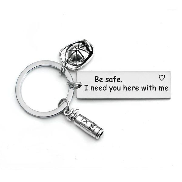 

keychains be safe i need yo here with me heart stainless steel keyring fire mom dad lover couples husband boyfriends charm keychain gifts1, Silver