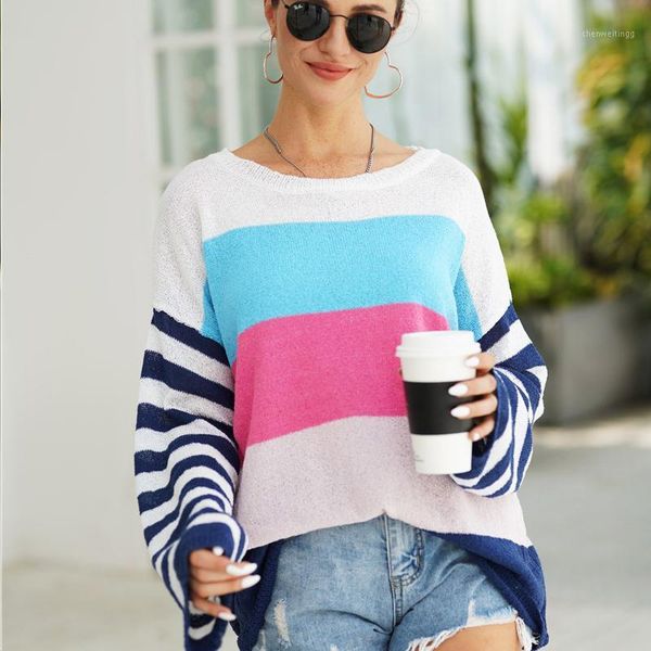 

fashion striped loose ladies sweater pullover women 2019 autumn winter stitched green jumpers knit sweaters women pull femme1, White;black