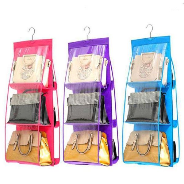 

6 pocket hanging handbag organizer for wardrobe closet hanging sorting bag storage bag door wall sundry with hanger1