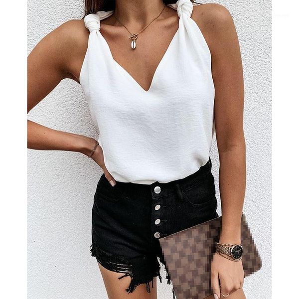 

women's tanks & camis plus size s-3xl women clothing white v neck knot casaul loose tank female sleeveless harajuku korean camisol