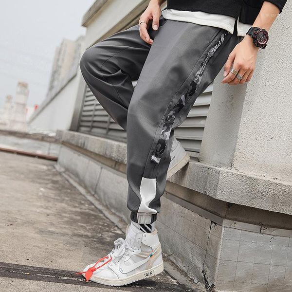 

cargo pants man spring and autumn new casual pants men camouflage stitching loose sports ankle banded1, Black