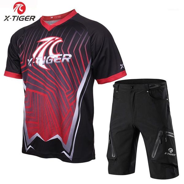 

racing sets x-tiger summer short sleeve downhill jerseys set mountain bike breathable cycling motocross dh shirt1, Black;blue