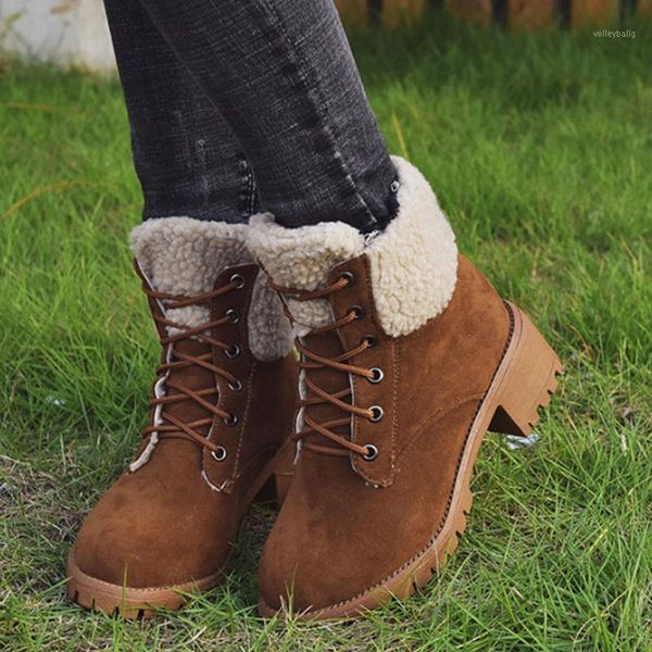 

doratasia retro women sewing platform snow shoes casual daily office boots women flock lace up high heels ankle boots1, Black