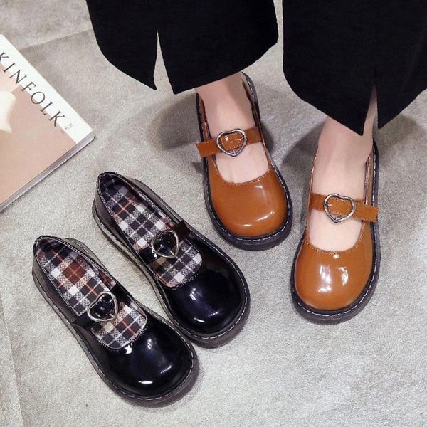

lolita shoes heart buckle women mary janes shoespatent leather casual shoes 2020 new flat on platform girls black 8579n #fg7j
