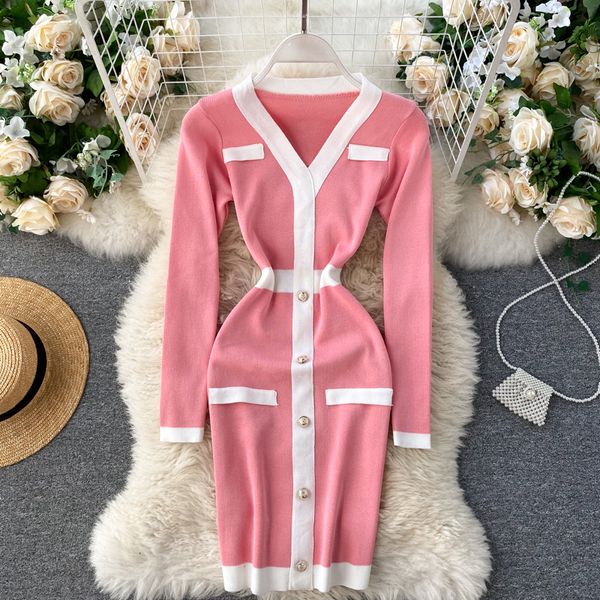 

2021 new women's , knitted or crocheted, designer long sleeve, elastic waistband, pencil, fall, bodycon, nightgown. 8ax3, Black;gray