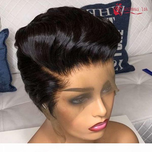 

pixie cut bob human hair natural black 13*4 straight lace front wigs short for women alilumina, Black;brown